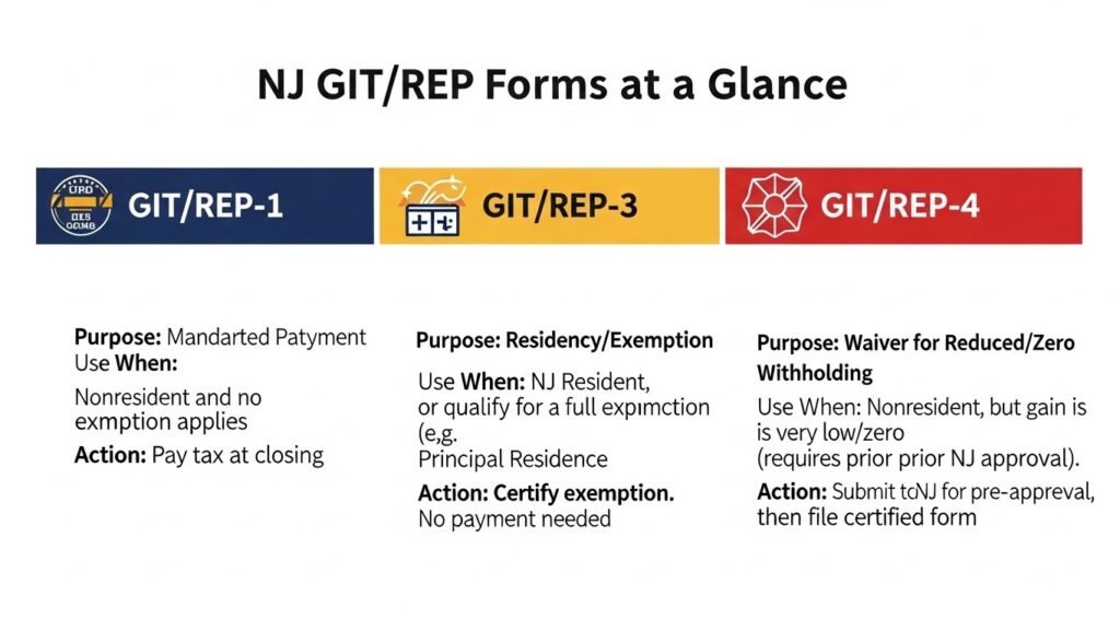 What are the different GITREP forms, and which one should a nonresident seller use