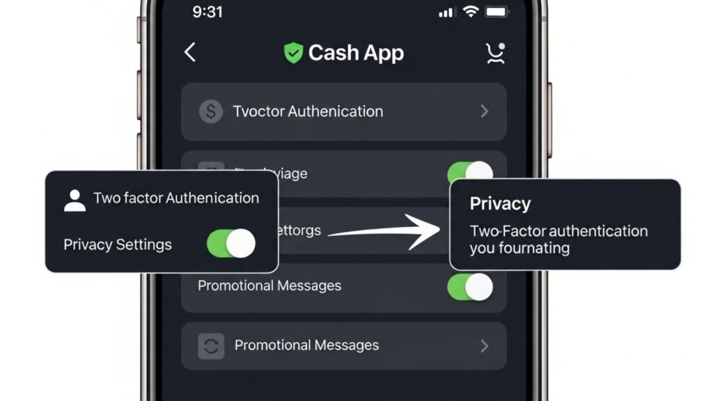 Cash App privacy settings screen displaying options for managing user privacy and data sharing preferences.